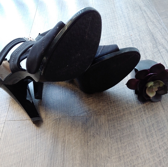 Micheal Kors Black Zip Up Heels Stretch Strappy - Picture 5 of 5